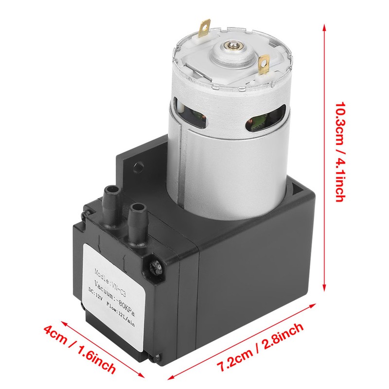 DC12V 12W Mini Small Oilless Vacuum Pump ‑80KPa Flow 12L/min