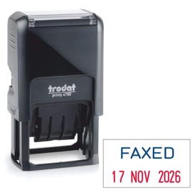 Trodat Printy 4750 Dater Stamp with English Phrase FAXED - Self Inking, Red Ink Date and Blue Text