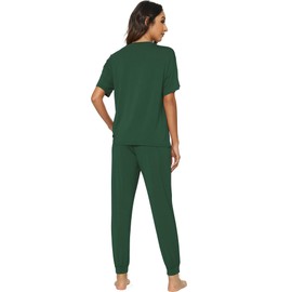 WiWi Viscose from Bamboo Pajamas Set for Women Short Sleeve Loungewear 2 Piece Outfit Long Pants Jogger Sets S-XXL, Deep Green, Small