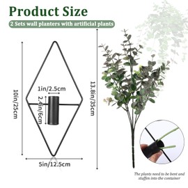 Mowouhn 2Pcs Wall Plants with Artificial Plants,Metal Diamond Shape Wall Planter Wall Plant Holder,Modern Geometric Plant Hanging Wall Decor,Hanging Wall Vase for Home Living Room Bathroom