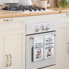 Tzhim English Bulldog Gifts Kitchen Towels Set of 2, English Bulldog Gifts for Women, English Bulldog Hand Towels, English Bulldog Dish Towels Tea Towels, Dog Kitchen Bathroom Decor, 16x24inch