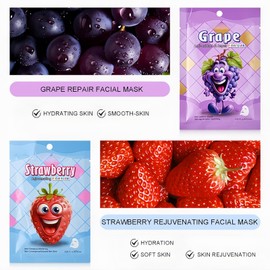 Face Masks Skincare, 7 Sheet Fruit Face Mask Hydrating and Smoothing, Improve Dullness & Brighten, Face-Mask for Teenage Girls for All Skin Types
