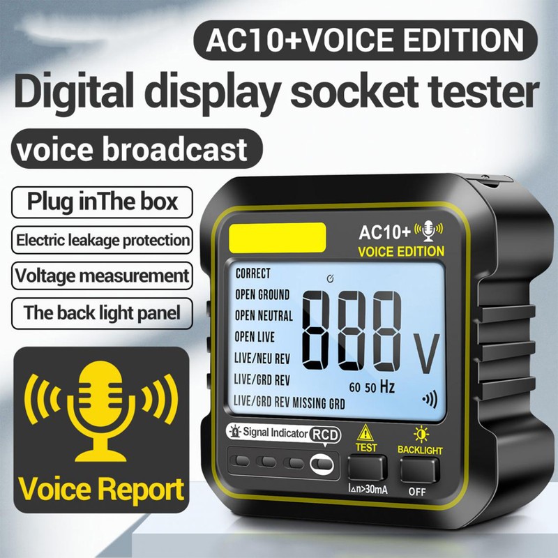 Socket Tester 10A 16A Universal Outlet Detector LCD Backlit Display
