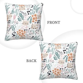 Wisedeal Pack of 2 Cute Floral Cat Throw Pillow Covers 16 X 16 Inches, Cat Flower Decorative Cushion Covers Pillowcase for Sofa Couch Bed Office Car