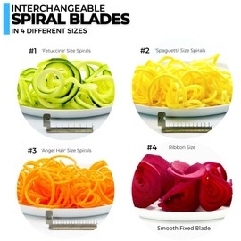 ICO 3-Blade Steel Vegetable Spiralizer, Zoodles Maker with 3 Stainless Steel Interchangeable Blades and 1 Built-in, Vegetable Cutter with Non-Slip Technology, Black