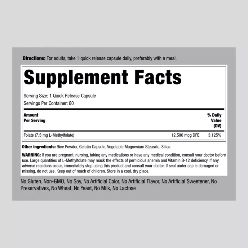 Piping Rock L Methylfolate 7.5 mg | 60 Capsules |