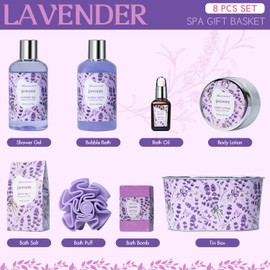 Bath Gift Baskets for Women, Lavender Relaxing Spa Gifts, Bath Spa Gift Basket for Women, Self Care Gifts, Care Package, Home Spa Products, Birthday Gifts for Women, Gifts for her