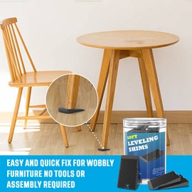 Furniture Levelers Black & Clear, 32 Piece Jar 2“, Rubber Shims for Leveling, Mix Color Wedge for Table Leg, Toilet, Bed & Couch, Small Shims for All Kinds of Furniture, Cuttable and Stackable