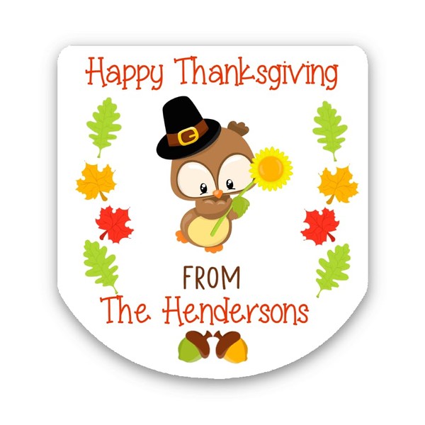 Personalized Thanksgiving Owls Party Favor Hand Sanitizer Labels, Hand Sanitizer