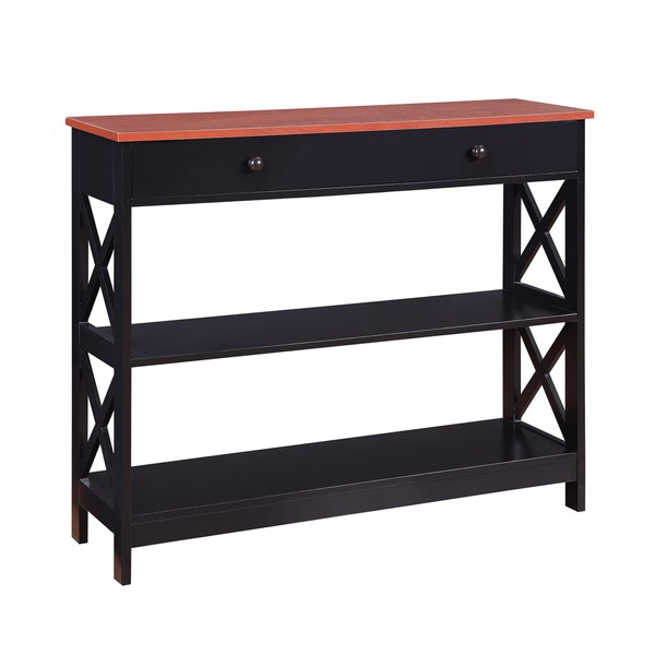Convenience Concepts Oxford 1 Drawer Console Table with Shelves, Cherry/Black