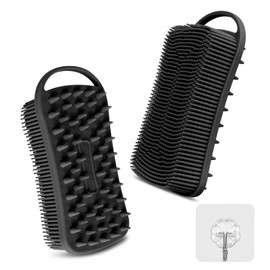YEALIFE Silicone Body Scrubber, 2 in 1 Body Brush & Hair Scalp Brush for Shower and Bath, Easy Clean, Lathers Well, Stimulating Blood Circulation More Hygienic Than Loofah, Fit Women Men.1Pack Black