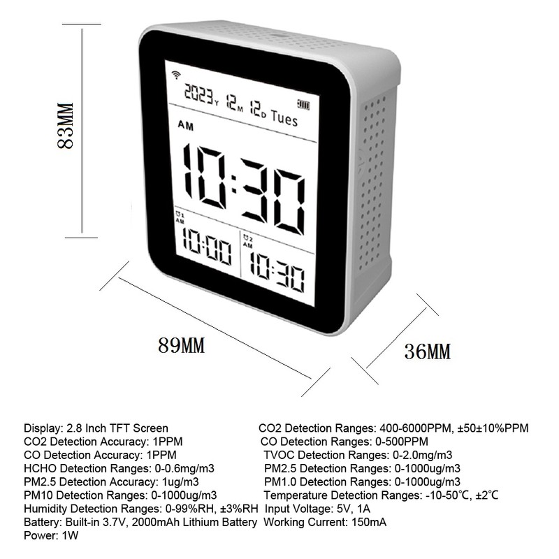 14 in 1 Tuya WIFI Intelligent Air Quality Monitor Indoor