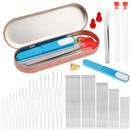 RMTIME 100 Pcs Bead Needles 75 Long Straight Bead Needles 18 Big Eye Bead Needles with Threader, Needle Bottle, Thread Scissors, Tweezers for Making Bracelets and Jewelry
