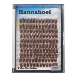 Hannahool 120pcs D Curl Individual Wide Stem Brown Cluster DIY Eye Lashes Extensions Mixed 12-14mm/14-16mm/16-18mm Makeup Dramatic Volume Lashes (Brown-16-18mm)