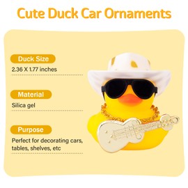 wonuu Car Dashboard Decor Rubber Duck, Car Ducks Ornaments with Mini Spots Cowboy Hat Necklace Sunglasses Guitar (White Golden)