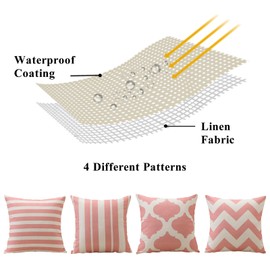 Artscope Set of 4 Waterproof Striped Cushion Covers 40x40cm Farmhouse Geometric Square Pillow Cases for Couch Patio Furniture Balcony Garden Outdoor Decoration（Geometry70-Pink）