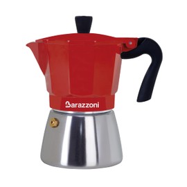 BARAZZONI, Caffettiera, Alluminio e Acciaio, Modello Hybrid Rossa, 3 Tazze, Sicura, Solida, Elegante, Manico e Pomolo anti-Scottatura, Non Rovina i Piani ad Induzione, Accademia Maestri del Caffè