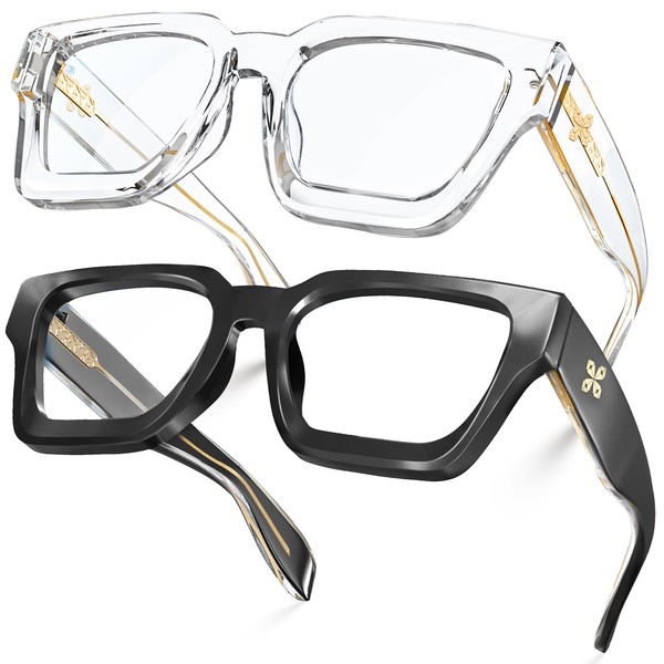 VISOONE 2 Pack Blue Light Blocking Glasses Rectangle Frame and