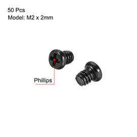 uxcell M2x2mm Phillips Screw Fastener Black 2.8mm Dia Screw Head for Laptop PC TV Fan Switch 50pcs