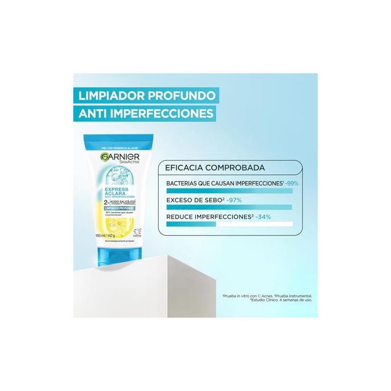 Garnier Express Aclara Limpiador profundo exfoliante Anti-imperfecciones con Ácido Salicílico