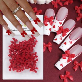 50 Pcs Red Bow Nail Charms Valentine's Day Nail Art Charms 3D Resin Bow Knot Charms for Acrylic Nails Cute Romantic Valentines Day Charms for Nail Jewelry DIY Crafts Nail Art Decorations Accessories