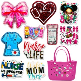 10 Pcs Charms for Bogg Bags Acrylic Nurse Charms Accessories suitable for Simply Southern Beach Totes Decoration, Beach Tote Bag Charms for Women Girls Kids Party Gifts