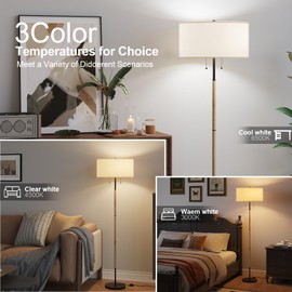 Karjoefar 2-Light Floor Lamp, Mid Century Floor Lamp with White Fabric Shade, Standing Lamp Tall Lamp for Living Room Bedroom, 3 Color Temperatures 9W Bulb Include