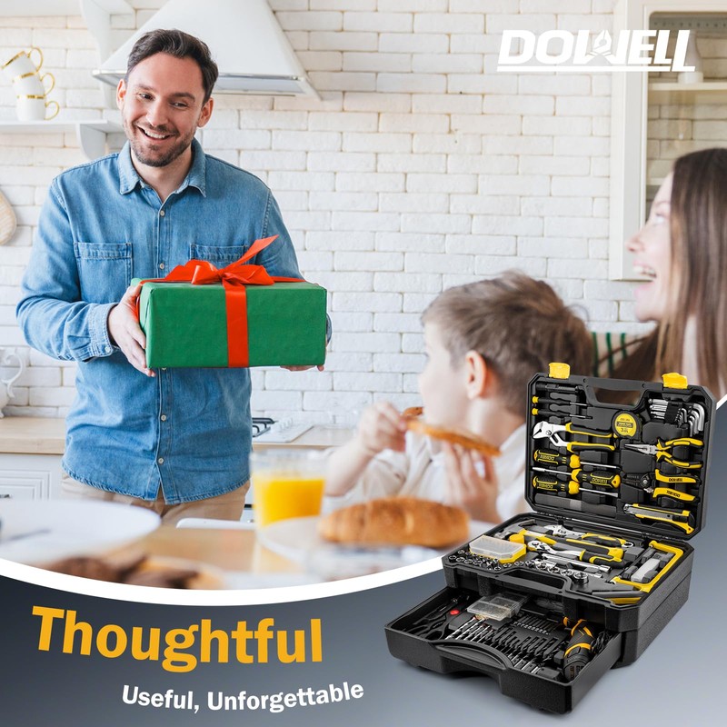 DOWELL Tool Set with 12V Cordless Drill, 223-Pcs Home Tool