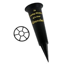 Black In Loving Memory Grandad Spiked Memorial Grave Flower Vase Graveside Memorial with flower holder insert