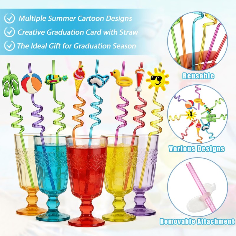 HealthSTEC 24 Sets Beach Theme Reusable Shape Straws End of