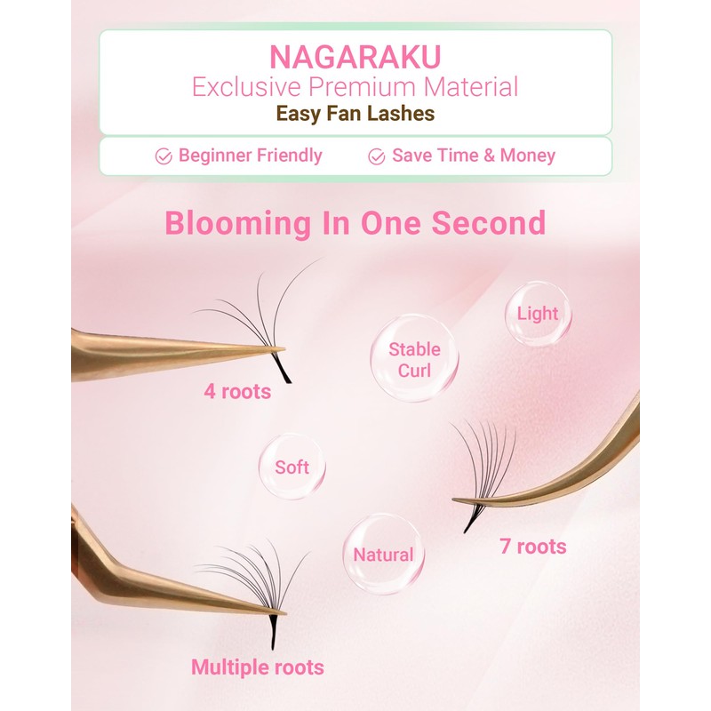 NAGARAKU Easy Fan Eyelash Extensions Volume Lash 0.07 D curl