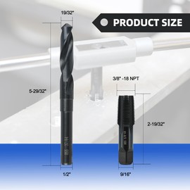 RURITKIT 3/8-18 NPT Pipe Tap and 37/64" Drill Set, Carbon Steel Hand Threading Plumbing NPT Tap Set for Plumbers Mechanics DIY Thread Cutting Tools