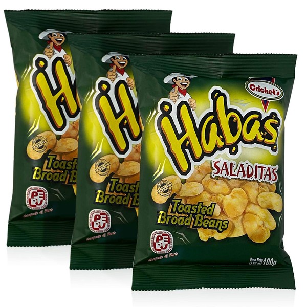 CRICKET'S Habas Saladitas | Toasted Haba Beans 3 Pack of 100 g | Product of Peru