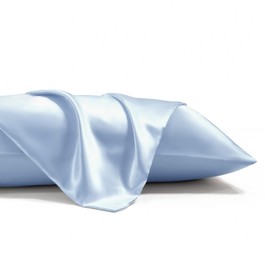 STFRBTH Satin Pillowcase for Hair and Skin - Standard Size Set of 2 - Light Blue Breathable Soft Pillow Case with Envelope Closure, Similar to Silk Pillow Cover, 20x26 Inches