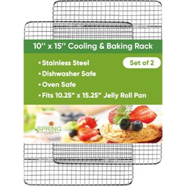 Spring Chef 10" x 15" Stainless Steel Cooling Racks for Baking - Oven Safe - Cookie Racks for Cooling Cookies - Fits Jelly Roll Pan - Perfect for Grilling, Roasting, Cooking, Drying - Set of 2