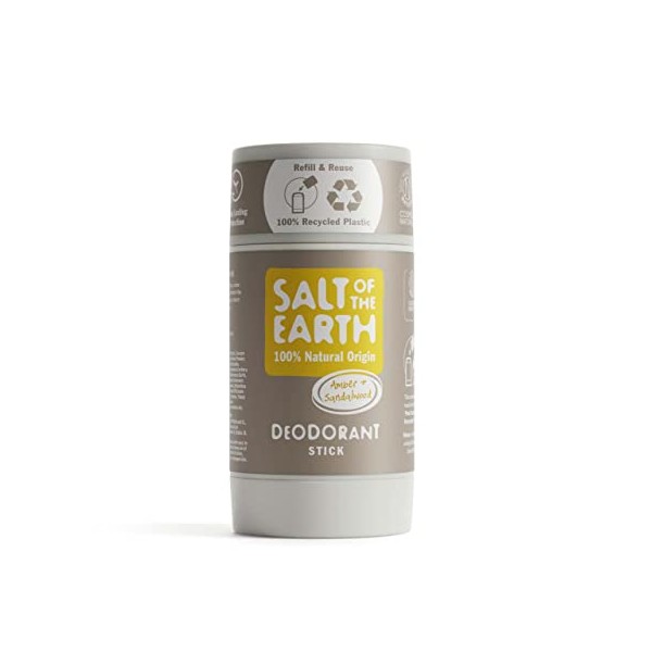 Salt Of the Earth Natural Deodorant Stick, Amber & Sandalwood - Aluminium Free, Vegan, Long Lasting Protection, Refillable, Leaping Bunny Approved, Made in The UK - 84g