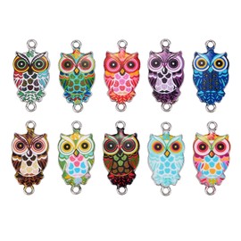 BEEFLYING 10Pcs Owl Alloy Enamel Charms Connectors Night Owl Charms Links Connectors Owl Pendants for Bracelet Necklace Earring Jewelry Making DIY Supplies