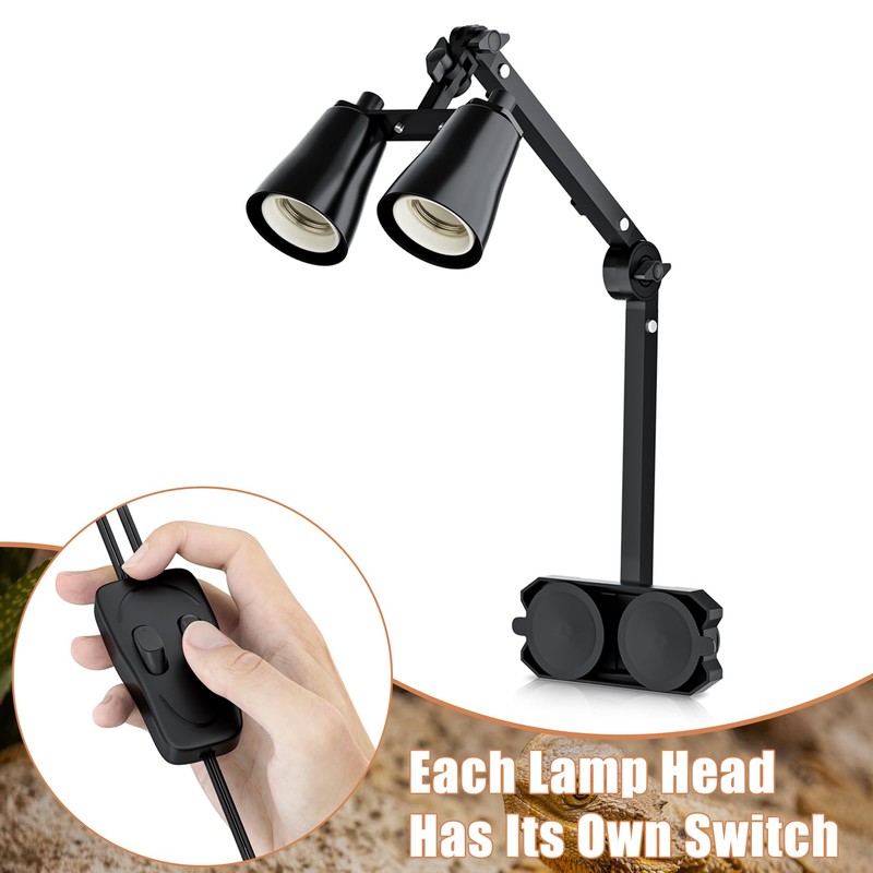 LURMMUE Dual Reptile Lamp Stand with Suction Cups, Adjustable Bracket