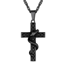 Snake Cross Pendant Men Necklace Gothic Goth Chain Punk Rock Stainless Steel Black Necklaces Mens Jewelry Cool Rapper Chains