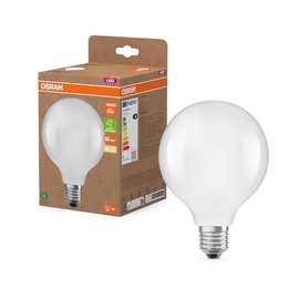 Osram Osram LED lamp in a classic globe shape, with decorative LED filament in frosted design, energy efficiency class A, E27, 5 W, 1055 lm, 2700 K, warm white. Without warming up, 100% light immediately