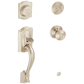 Schlage F93CAM619GEO Camelot Inactive Handleset with Georgian Knob, Satin Nickel