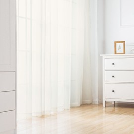 Chyhomenyc Ivory Sheer Curtains 96 Inch Length 2 Panels Set, Elegant Light Filtering Voile Window Treatment Drapes for Living Room Bedroom, 42W x 96L Inches, Set of 2, Ivory