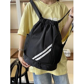 Drawstring Gym Bag,Waterproof Sports PE with Multi Compartments Large Capacity Gym Backpack for Men Women Teenager Black Fashion Drawstring Bag For Sports School Beach Holidays Swimming Travel