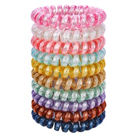 JessLab Women's Hair Scrunchies, Pack of 10 Telephone Cable Hair Scrunchies Elastic Hair Band No-Damage Hair Scrunchie Spiral for Girls Women Ladies Assorted Colours (#44)