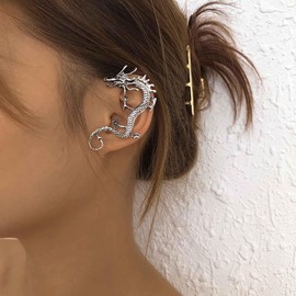 Vacaonio Gothic Dragon Ear Cuff Earrings Ancient Dragon Ear Wrap Earring Silver Dragon Climber Earring Dragon Ear Crawler Earring No Piercing Earring Jewelry for Women