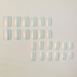 Aurora Press On Nails Short Square Fake Nails Chrome False Nails With Design Full Cover Acrylic Nails White Glue On Nails Artificial Nails Glossy Reusable Stick On Nails For Women Manicure 24pcs