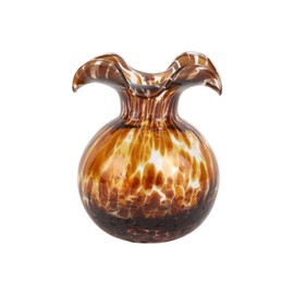 Vietri Hibiscus Glass Brown Tortoiseshell Bud Vase - 5"x5.5" Flower Vase, Handmade Table Decor