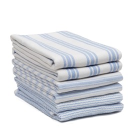 SYDR Premium Kitchen Towel (18”x 28”, 6 Pack), Cotton Kitchen Hand Towel, One Side Terry Dish Towel, Highly Absorbent Set with Hanging Loop, Sky Blue