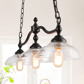 LNC Rustic Kitchen Island Lighting, 3-Light Farmhouse Chandelier for Dining Room, 38.1" Pool Table Light with Clear Glass Shades