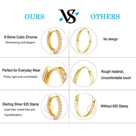 Mini Huggie Earrings Silver 925 Piercing Ear Cuffs Tiny Hoop Earrings with CZ 6mm (Mini-hoop-Gold-8mm)